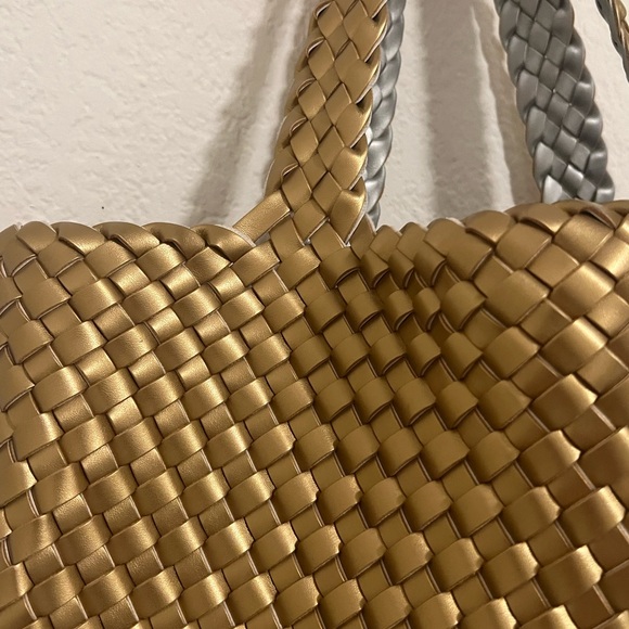 Woven Golden Faux Leather Tote - Picture 5 of 6